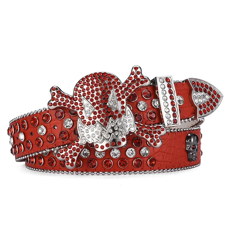 Hip Hop Skull Buckle Rhinestone Studded Belt Sequined Belt at Hiphopee