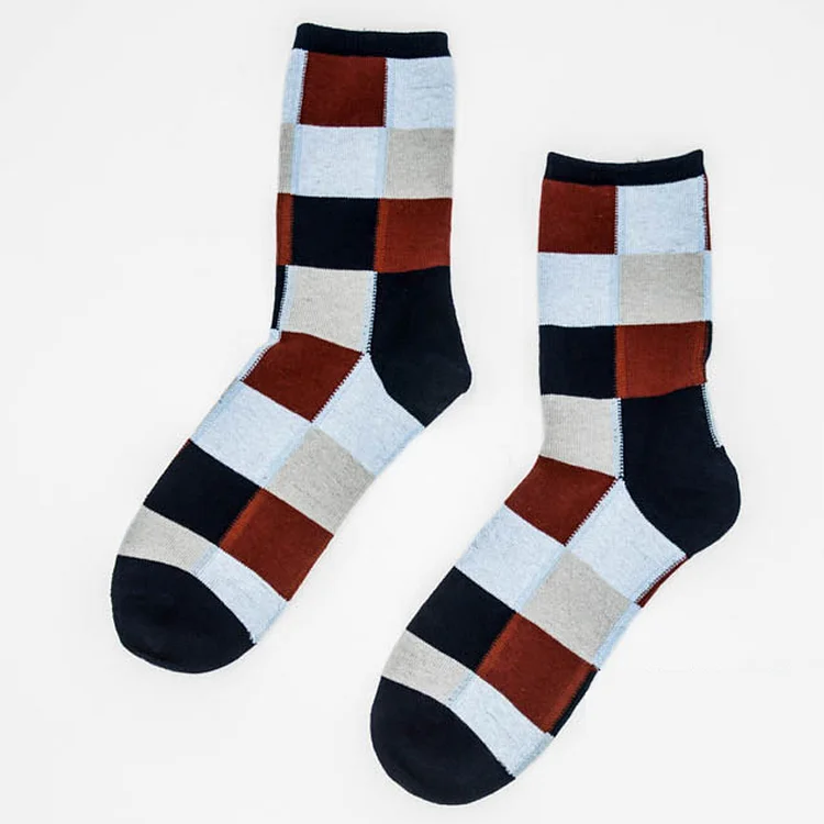 Men's Wide Plaid Cotton Socks