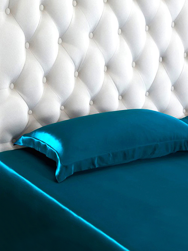 19 MOMME Taie d'Oreiller en soie enveloppe oxford Bleu 1