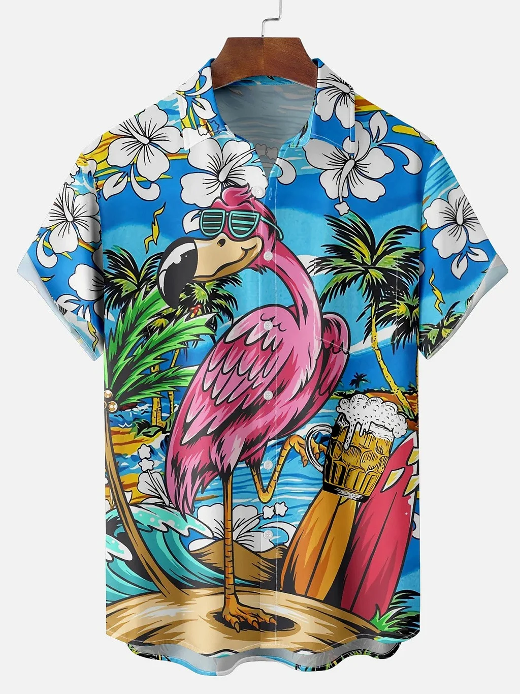 Men's Comfortable Hawaiian Vacation Flamingo Print Shirt PLUSCLOTHESMAN