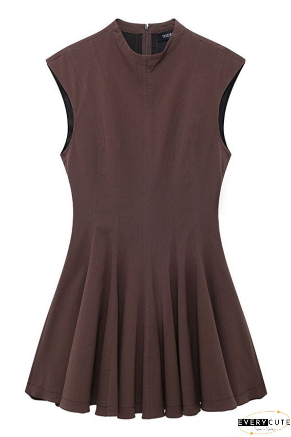 Solid Color Round Neck Sleeveless Waist Mini Dress