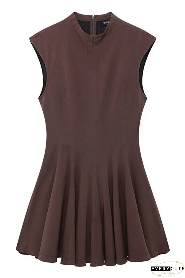 Solid Color Round Neck Sleeveless Waist Mini Dress