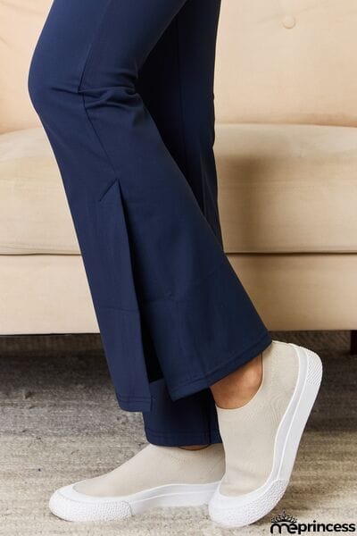 Kimberly C Full Size Wide Waistband Slit Flare Pants