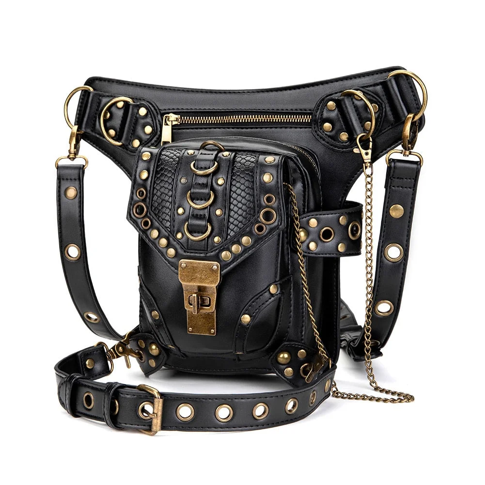 Chain Small Belt Motorcycle Leg Banana Pouch Hip Bag Steampunk Bag Shoulder Messenger Waist Bag Fanny Pack For Women Cyberpunk
