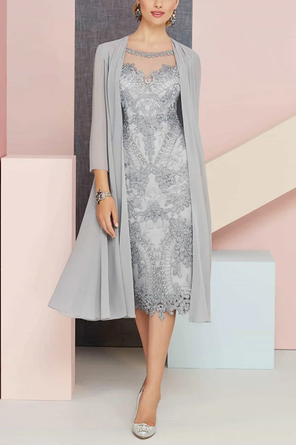 Short Lace Dress With Matching Chiffon Coat