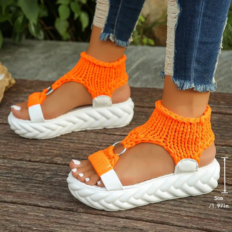 Yyvonne Thick-Soled Soft-Soled Toe-Ss Cake Thick-Soled Sandals Comfortable Knitted Knitted Roman Shoes Sandal