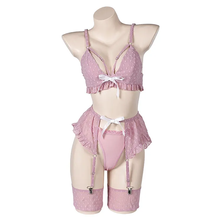 Bowknot Pink Sexy Lingerie For Women Cosplay Costume Outfits Halloween Carnival Suit-Coshduk