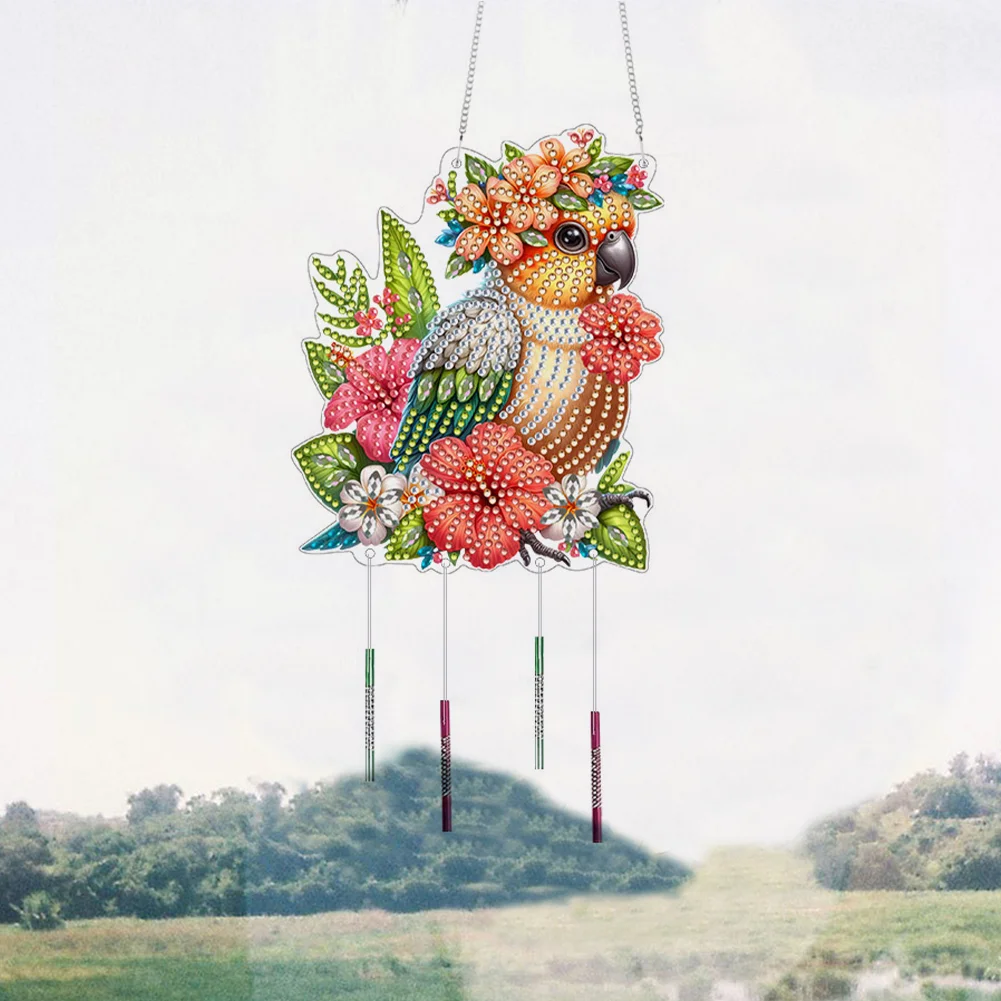 Acrylic Special Shape Parrot DIY Diamond Painting Wind Chimes for Window Wall