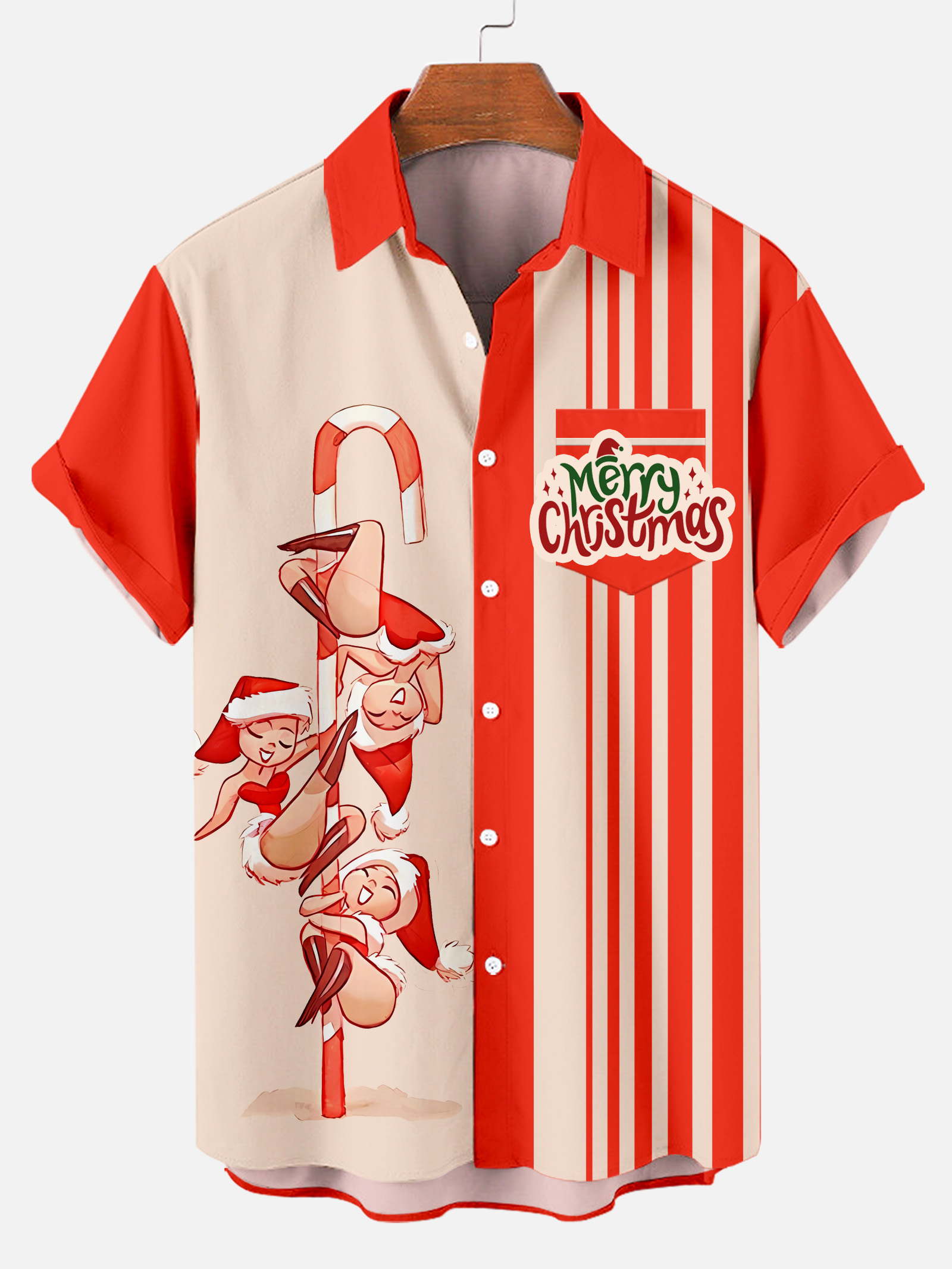 Christmas Beauty Striped Print Shirt PLUSCLOTHESMAN