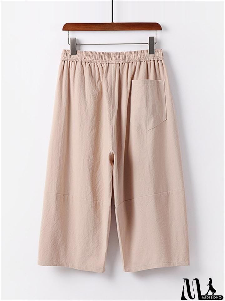 MidiSono - Summer Drawstring Design Loose Wide-Leg Casual Cropped Trousers
