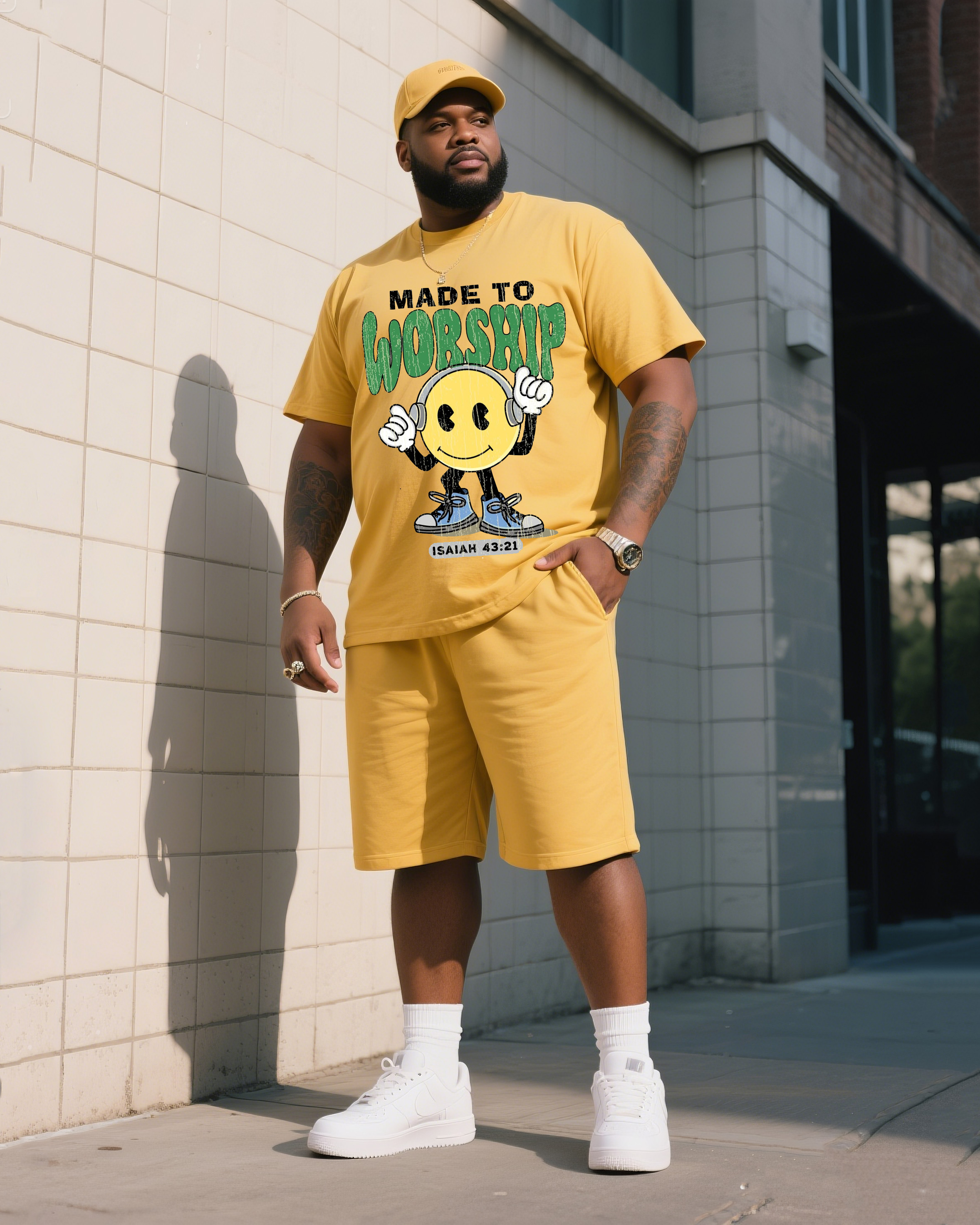 Daily Casual For Big Men Made For Worship Of God Printed Short Sleeve T-Shirt Shorts Suit