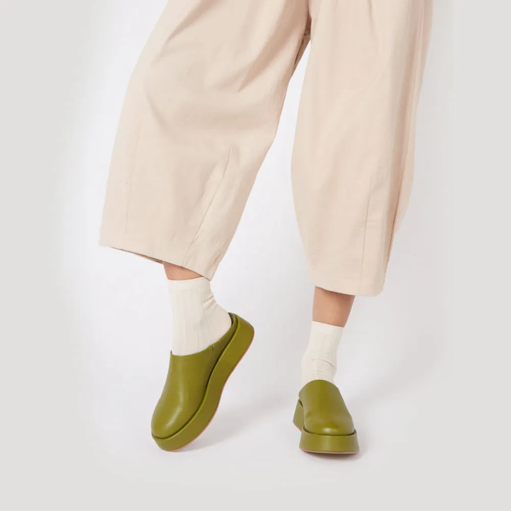 Fashion Olive Closed Round Toe wedge Heel  Mules Shoes with Platform