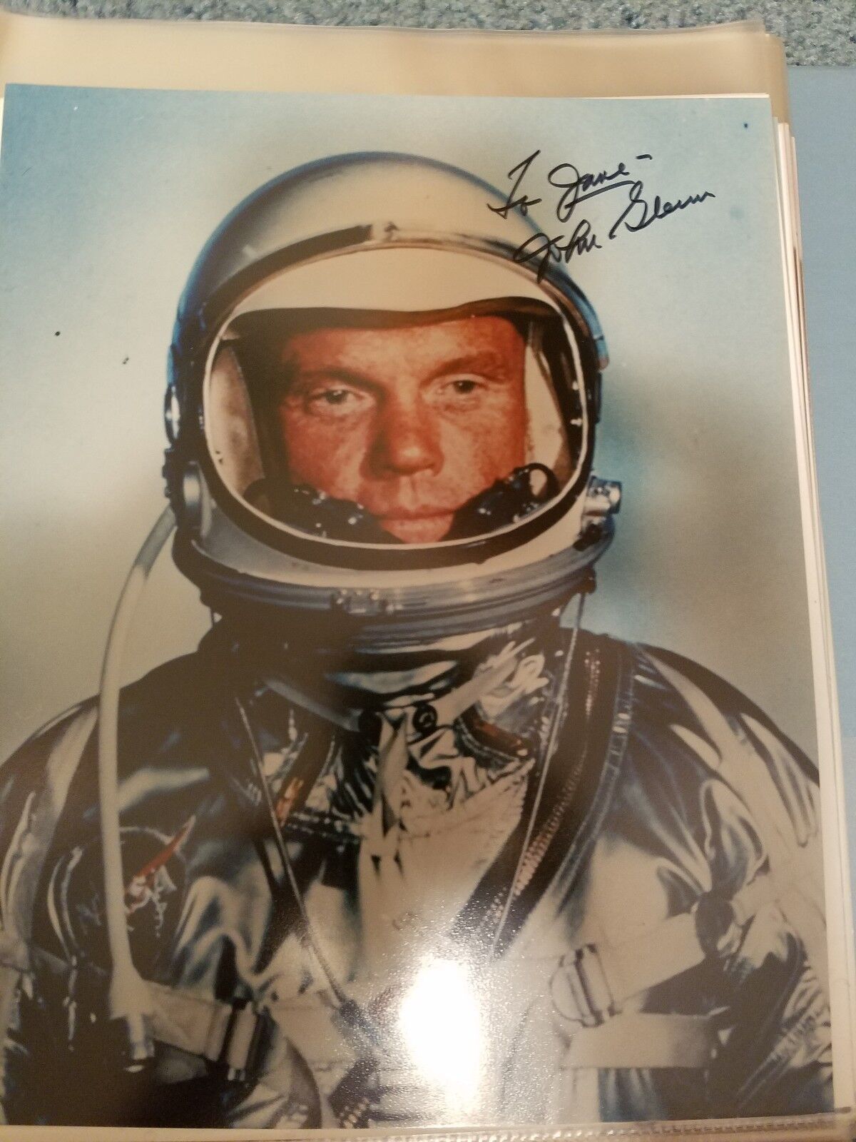 ASTRONAUT JOHN GLENN HAND SIGNED AUTOGRAPHED COLOR Photo Poster painting TO JANE