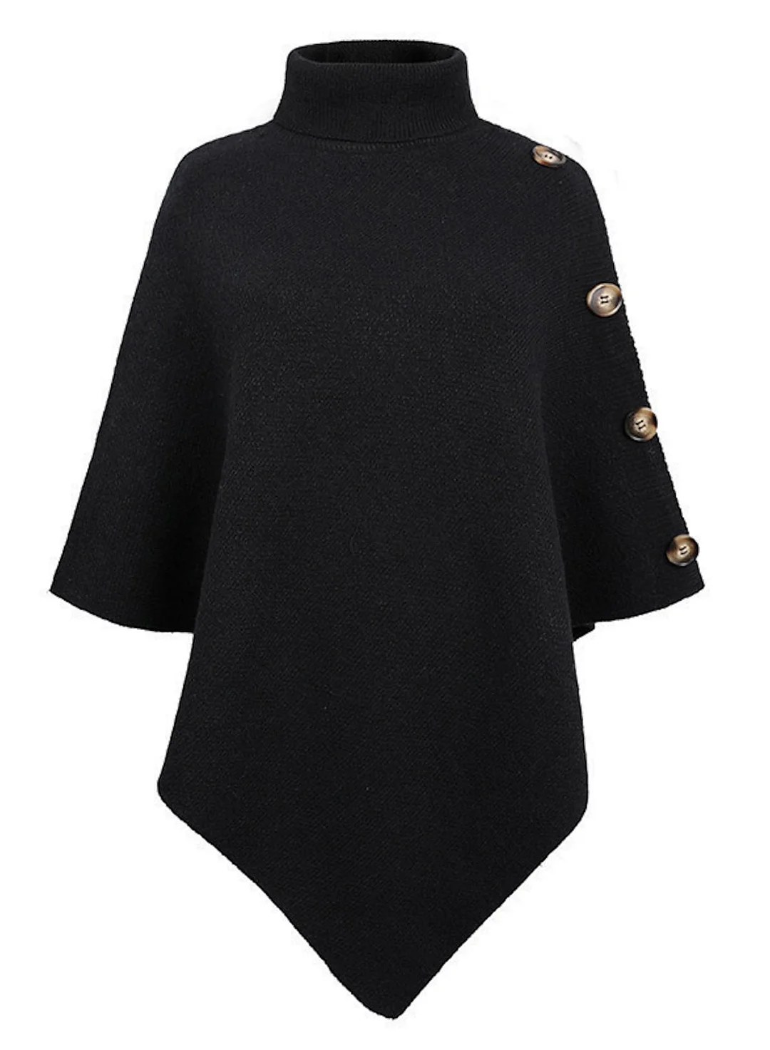 Women's Shirt Shrugs Plain Button Crochet Long Sleeve High Neck Ponchos Capes