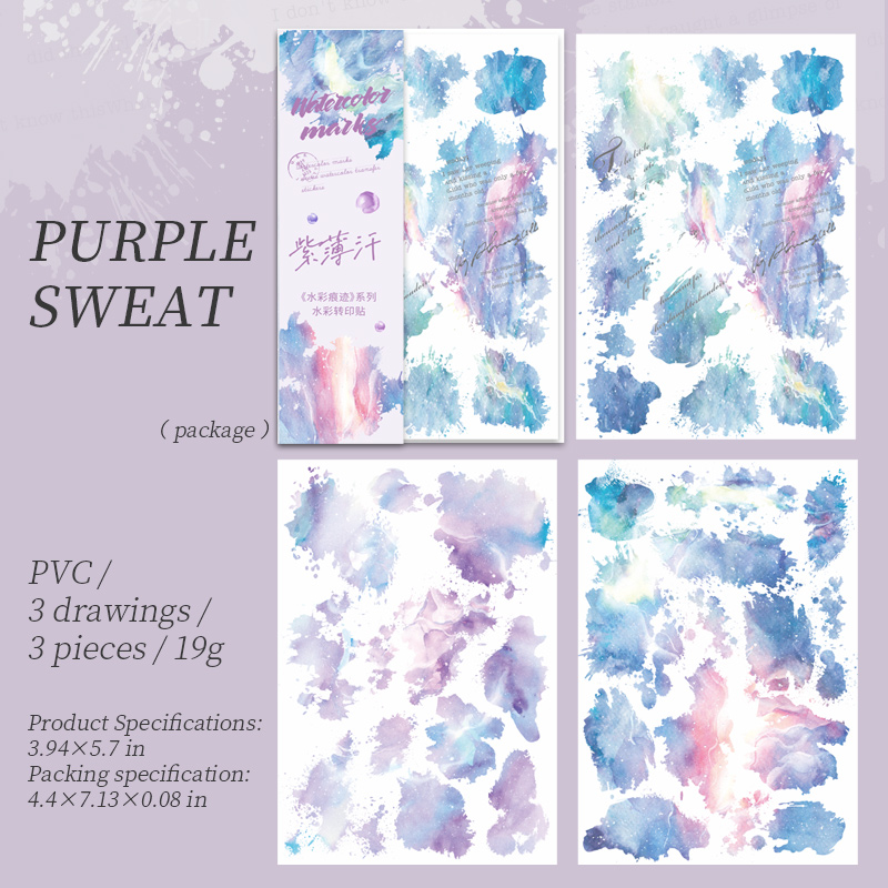 Journalsay 3 Sheets Watercolor Trace Series Pattern PVC Transfer Sticker