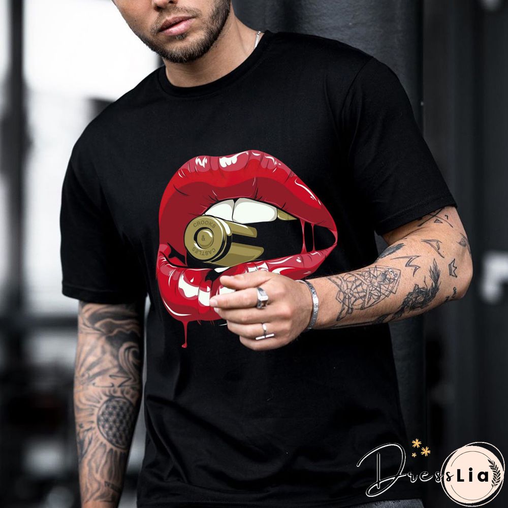 Mens Lip Printed Streetwear T-Shirt