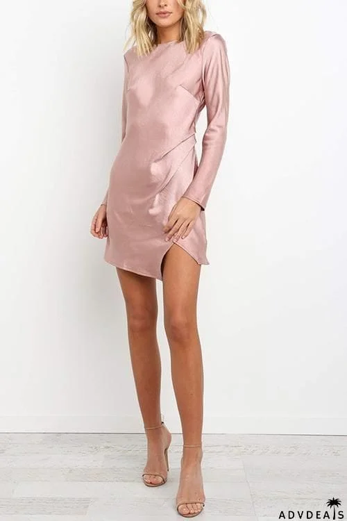 Slit Backless Long Sleeve Mini Dress