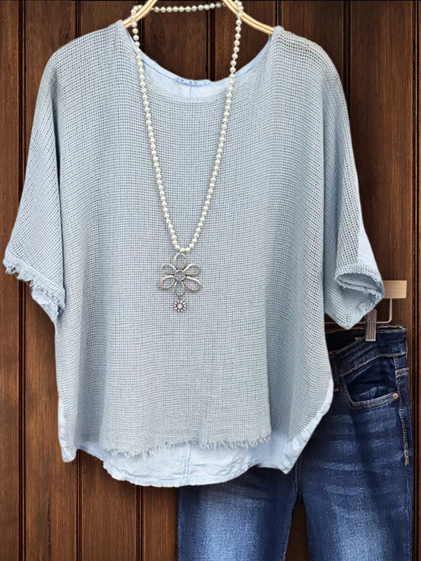 Casual Mesh Patchwork Mid-Sleeve Top