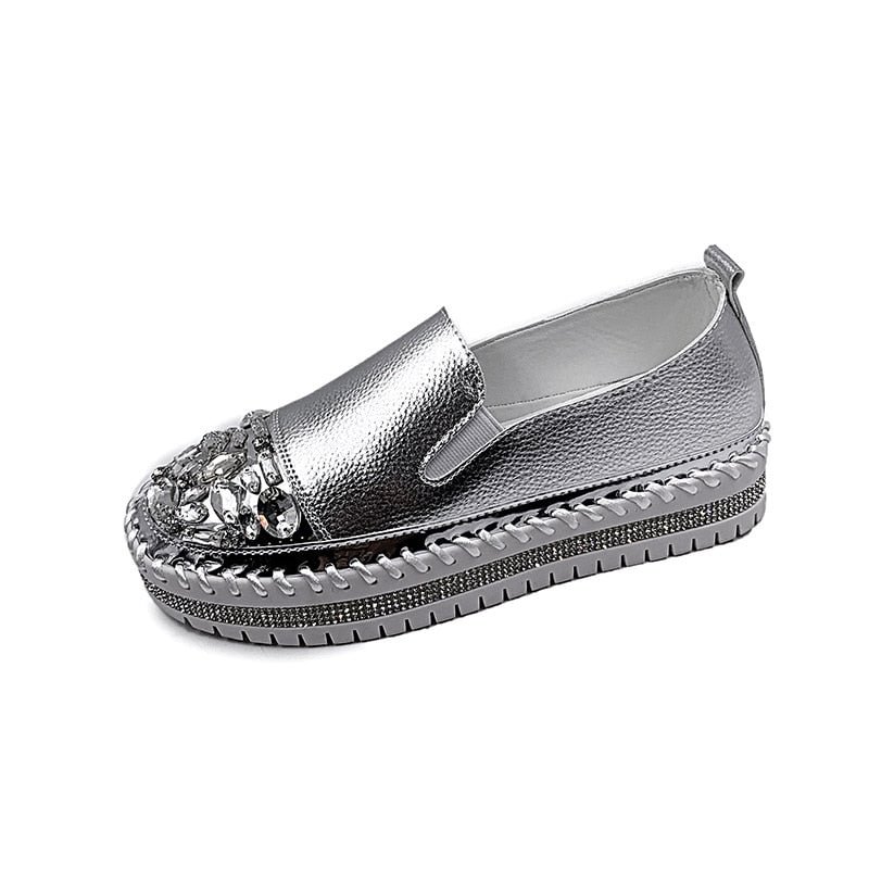 Women's Casual Fashion Loafers Women Rhinestones Thick Bottom Flat Bottom Luxury Ladies One Pedal Women's Shoes Tide Flat Shoes