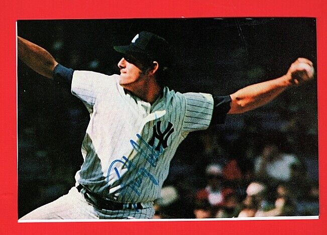 FRITZ PETERSON-NY YANKEES VINTAGE AUTOGRAPHED COLOR 4X6 ACTION Photo Poster painting