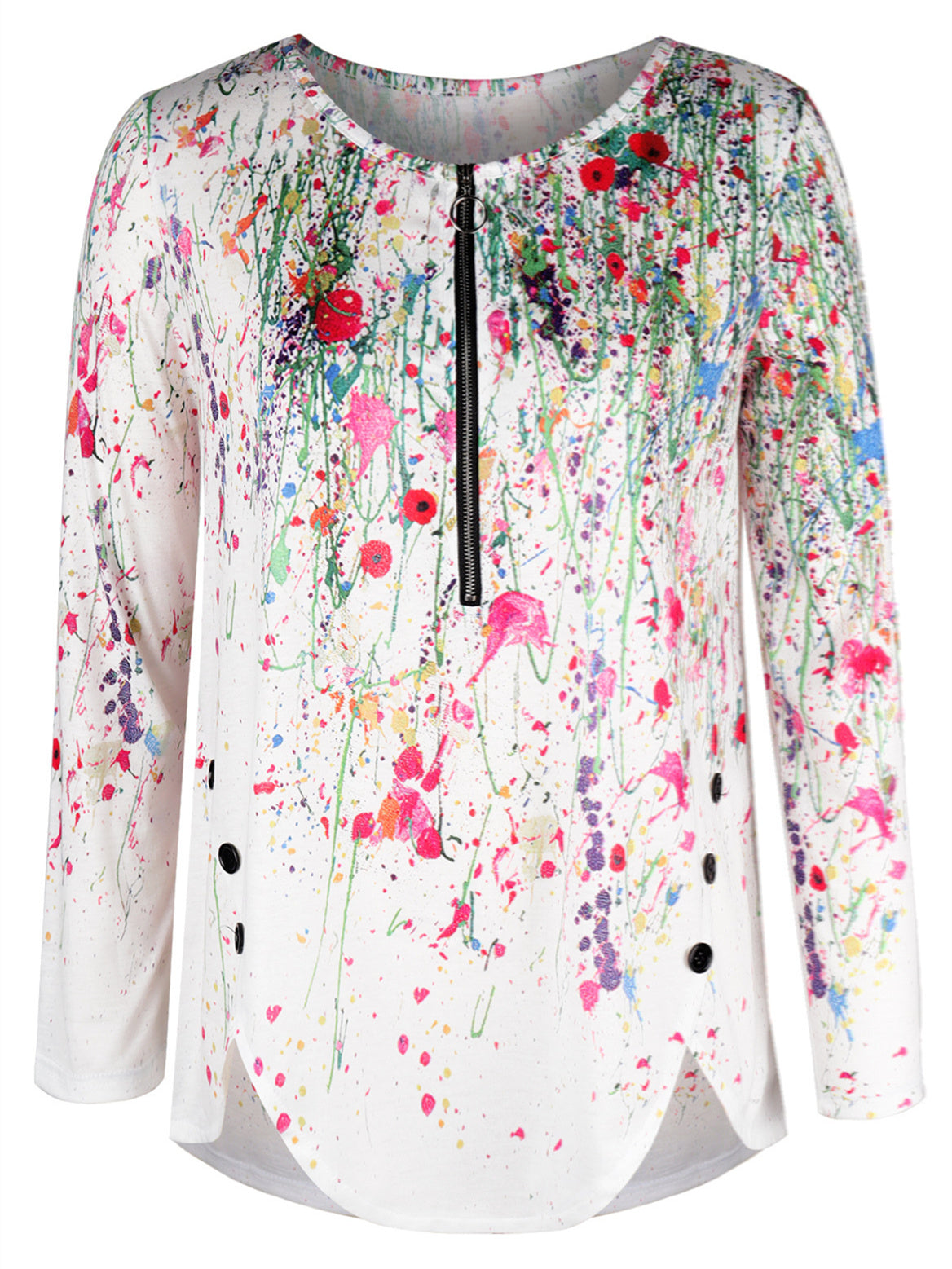 Women Long Sleeve V-neck Graphic Floral Printed Top