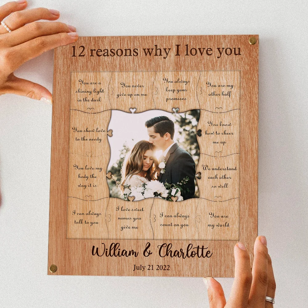 Personalized 12 Reasons Why I Love You Wooden Puzzle Piece Collage Frame