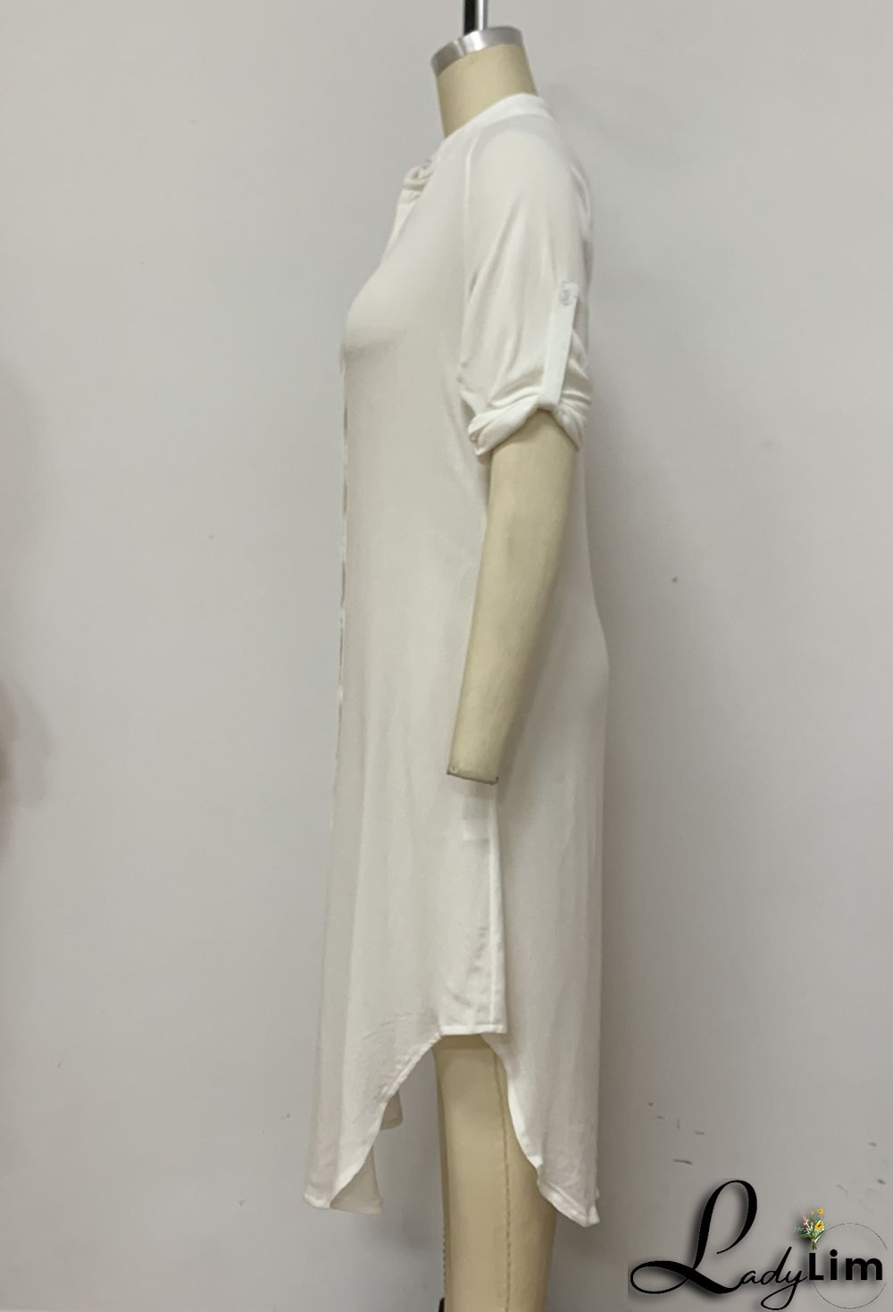 Summer Casual White Cotton Slit Long Blouse Dress