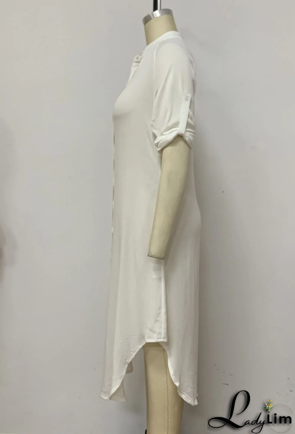 Summer Casual White Cotton Slit Long Blouse Dress