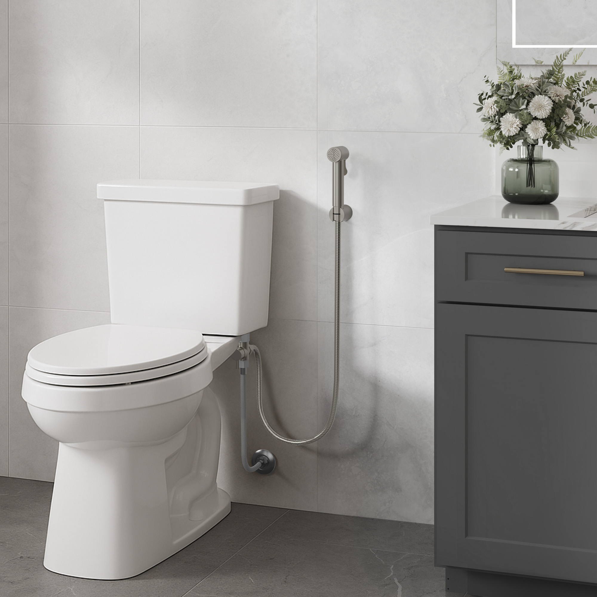 Modern 1-Handle Bidet Faucet with Handle Wall Mount Bidet Sprayer for Toilet with Rough-in Valve in Brushed Nickel