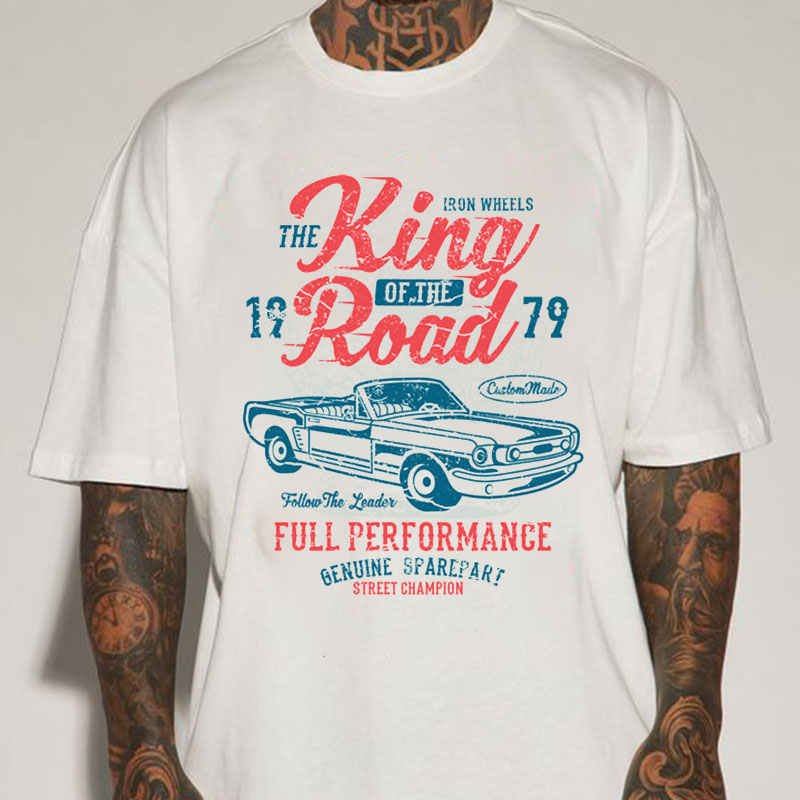Men's Oversize King Of The Road Retro Vintage Print T-shirt