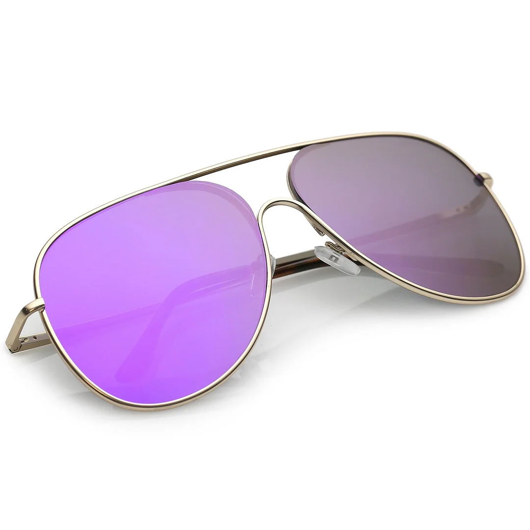 Oversize Metal Aviator glasses Semi Rimless Teardrop Mirrored Flat Lens 62mm
