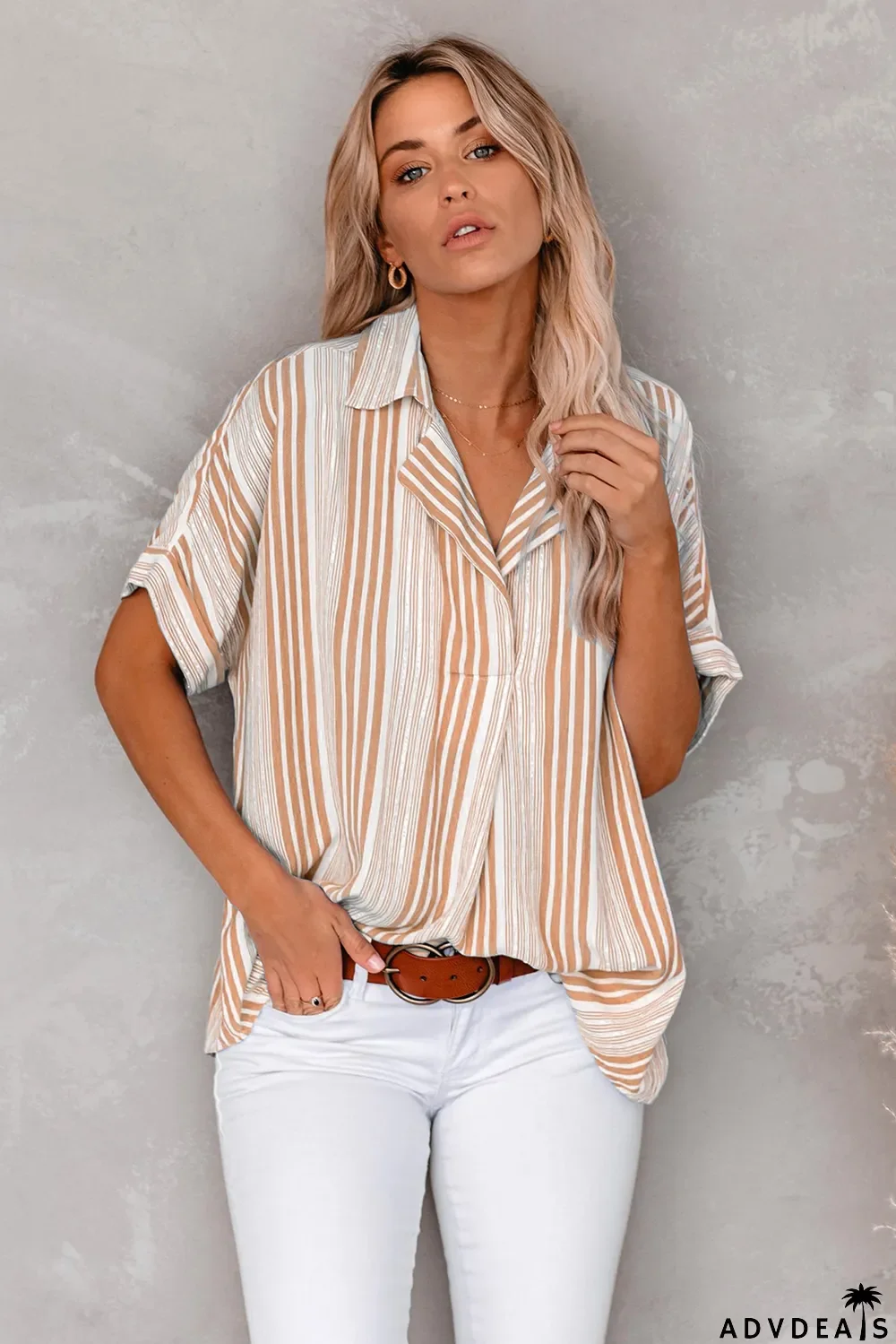 Loose Button Back Striped Blouse
