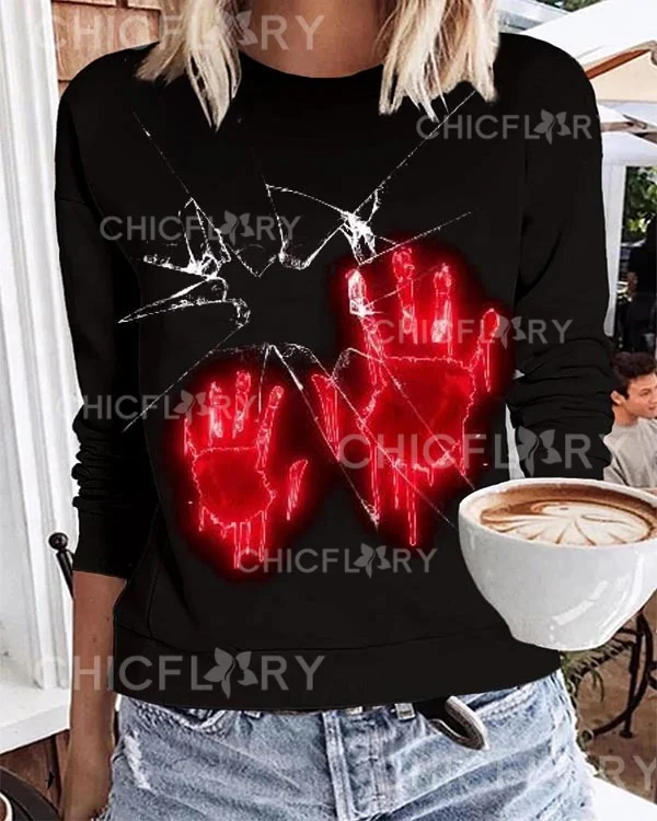 Fall Halloween Light Stretch Crew Neck Sweatshirt