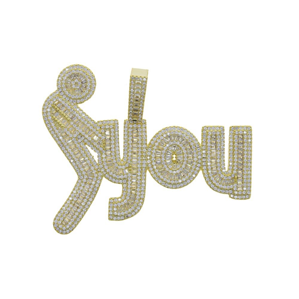 Iced Out Bling Full CZ Letter F You Pendant Necklace Hiphop Jewelry-VESSFUL