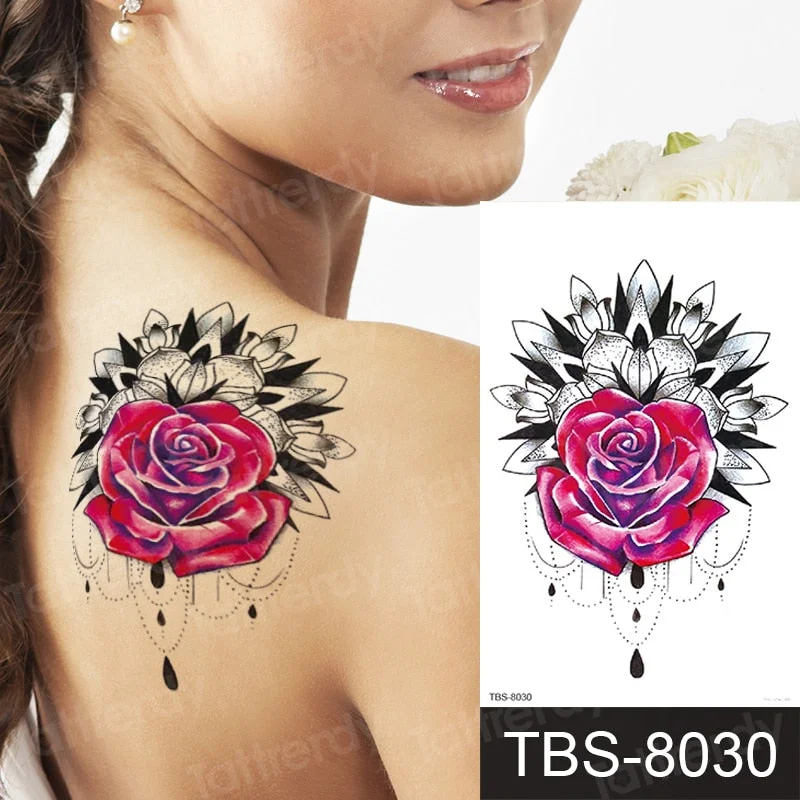 rose lotus flower temporary tattoo for women girls sexy body tattoo sticker girl tatouage temporaire femme back tatoo fake