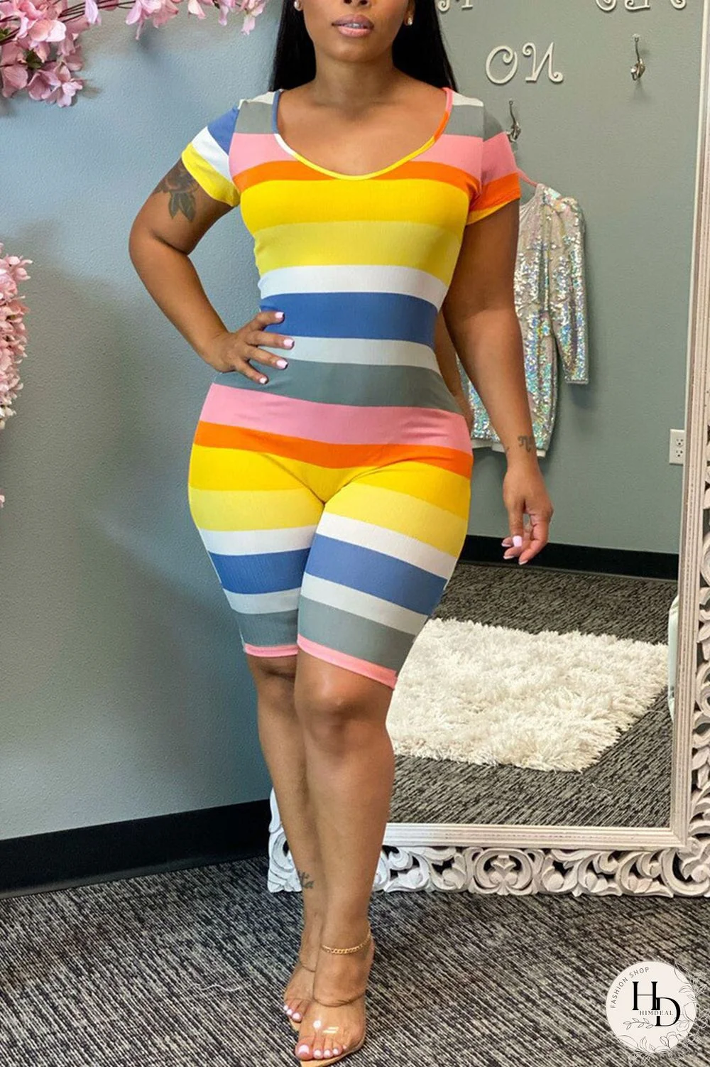 Stripe Casual Striped Backless O Neck Regular Jumpsuits
