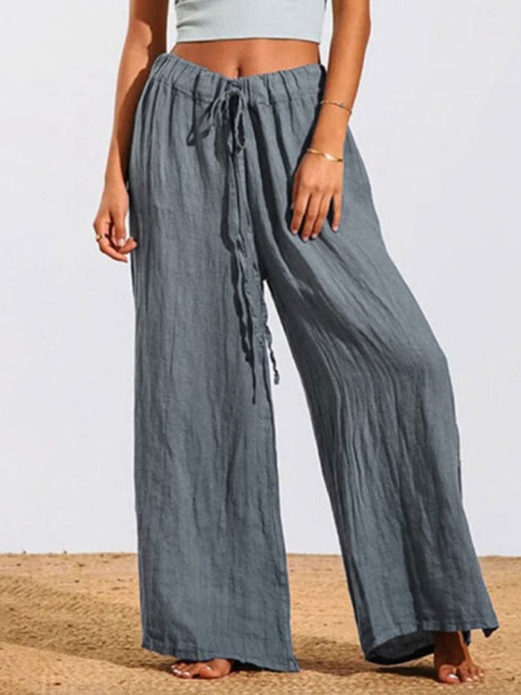 Comstylish Solid Color Comfortable Loose Cotton And Linen Casual Pants