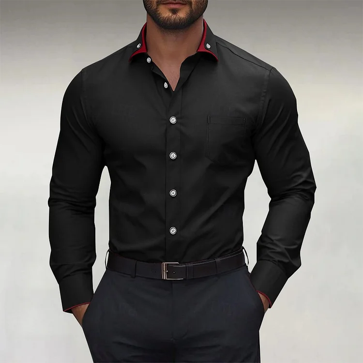 Men's Colorblock Turndown Collar Long Sleeve Button Shirt