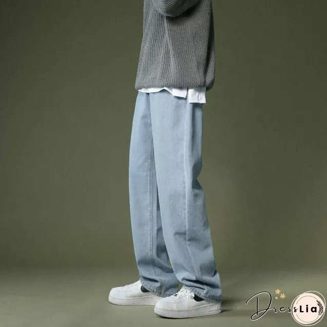 Korean Wide-leg Jeans Mens Fashion Retro Casual Men Streetwear Autumn Wild Loose Hip-hop