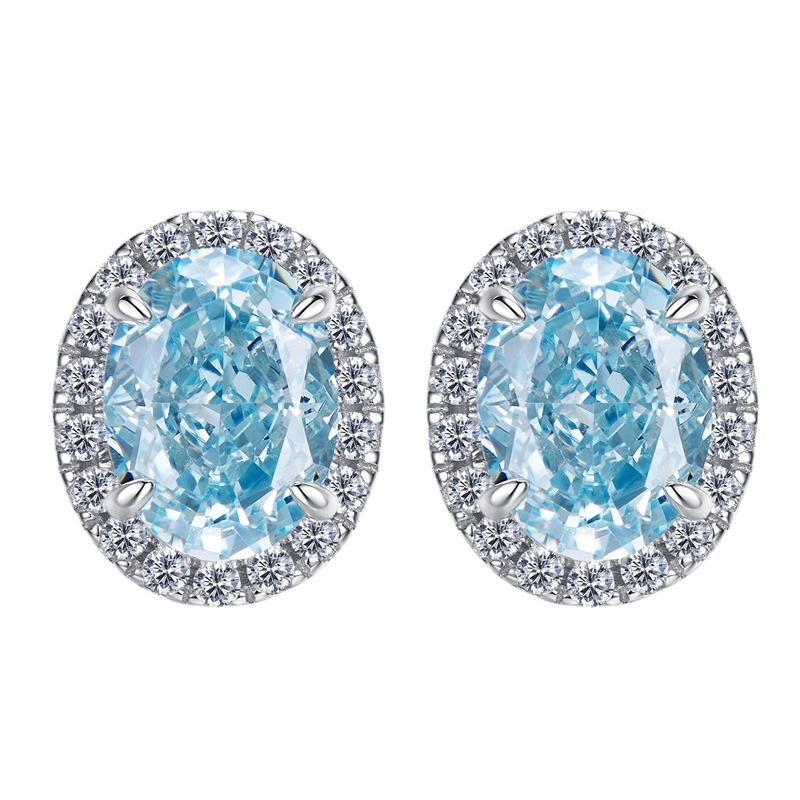 MIKAMU Jewelry S925 Sterling Silver 6*8mm Aquamarine Zircon Stud Earrings - Luxurious and Minimalist