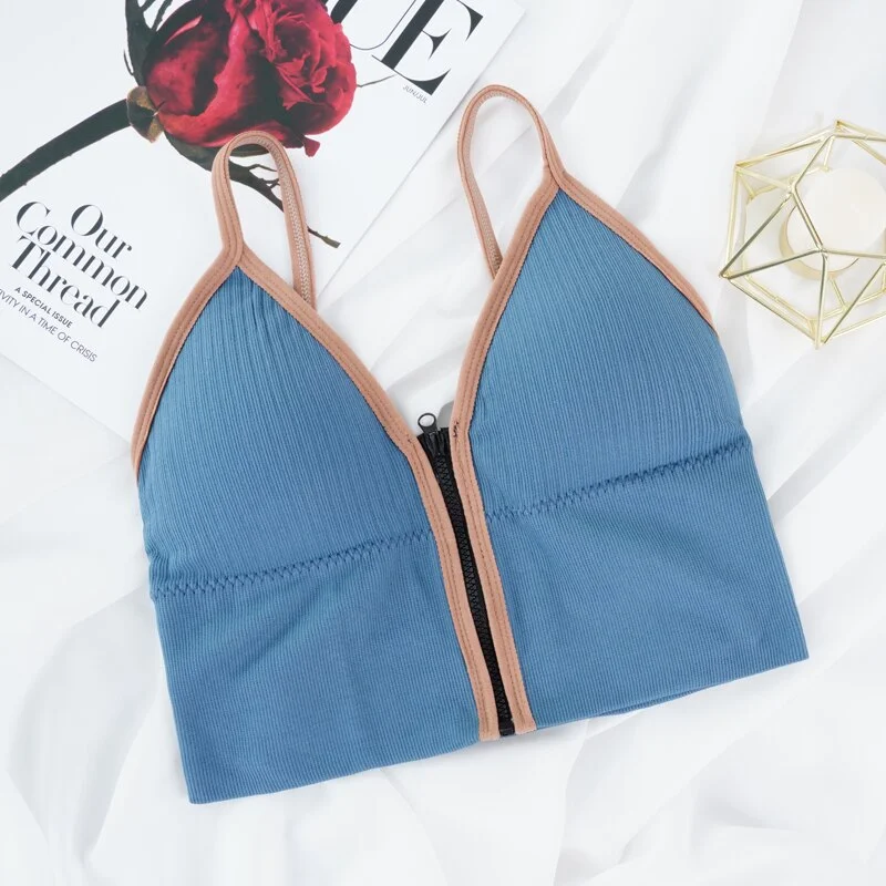 Tops Women Crop Top Zipper Fly Camisoles Knitted Sexy Camis Women Sleeveless Padded Push Up Solid Crop Top Female New