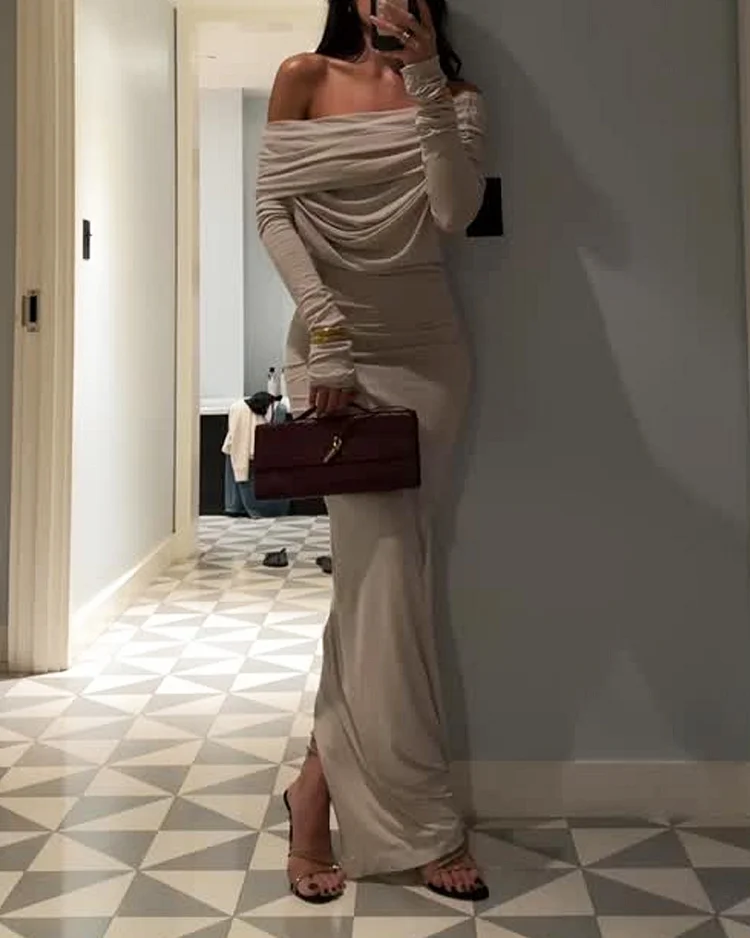 Off-shoulder waist dress