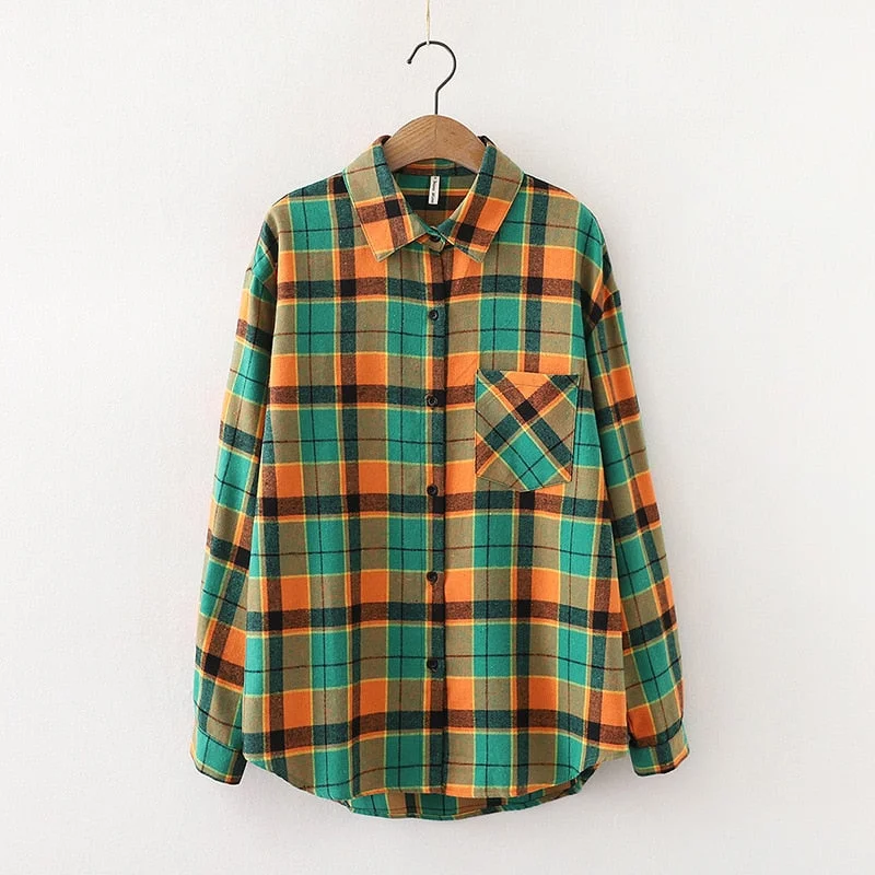 2021 New Loose Design Cotton Plaid Shirt Women Young Style Long Sleeve Blouses Casual Shirts Lady Tops Clothes Blusas