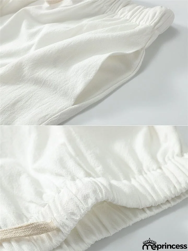 Laid-Back Style Notched Neck Button Detailing Soft Cotton Set T-Shirt + Drawstring Pants