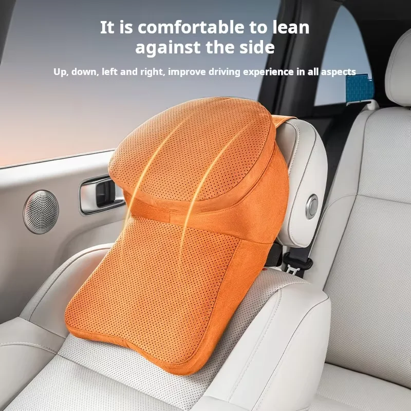 Luxurious Car Headrest Double-Layer Construction Suede Covering Perforated Design for Ventilation Comfortable Feel Fur Material