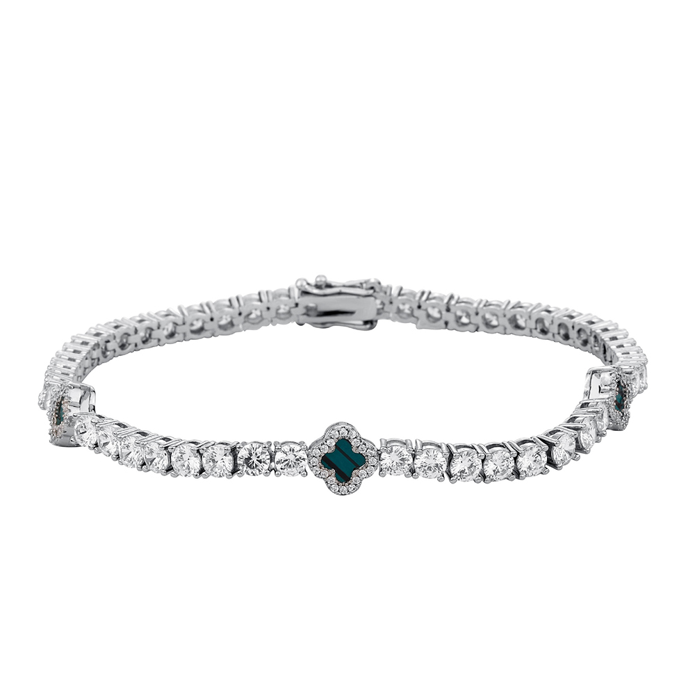Four-Leaf Clover Iced Out Prong-Set CZ Stone Tennis Bracelet