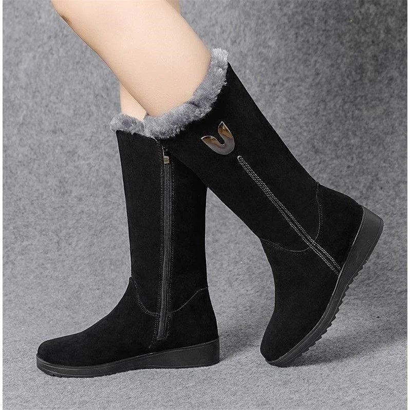 Colourp Warm Chelsea High Boots Women 2022 Winter Shoes Women Chunky Mid-calf Plush Snow Motorcycle Boots ZIP Fashion Platform Shoes