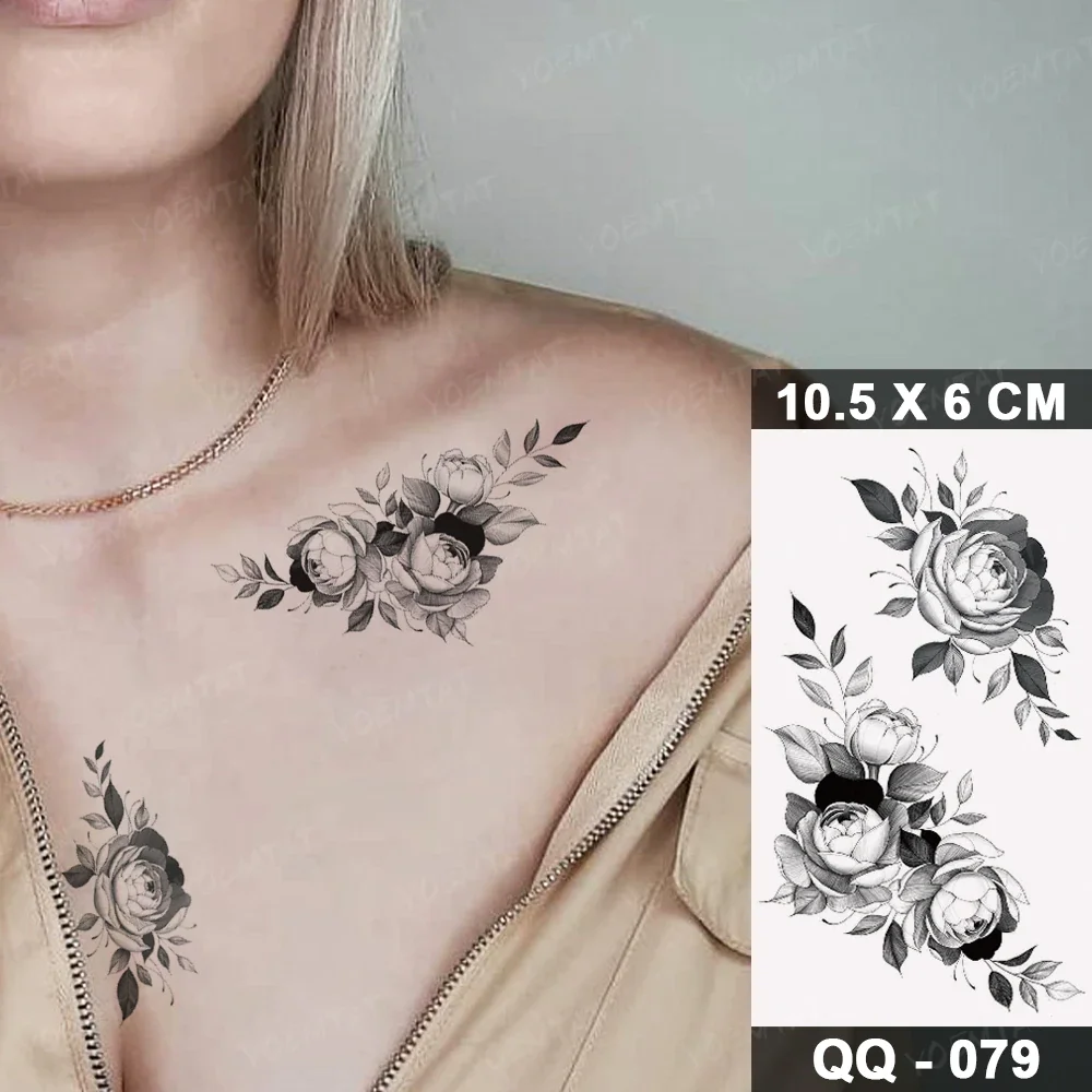 Sdrawing Plant Waterproof Temporary Tattoo Sticker Woman Girl Man Color Flower Flash Tatoo Ankle Body Art Transferable Fake Tatto