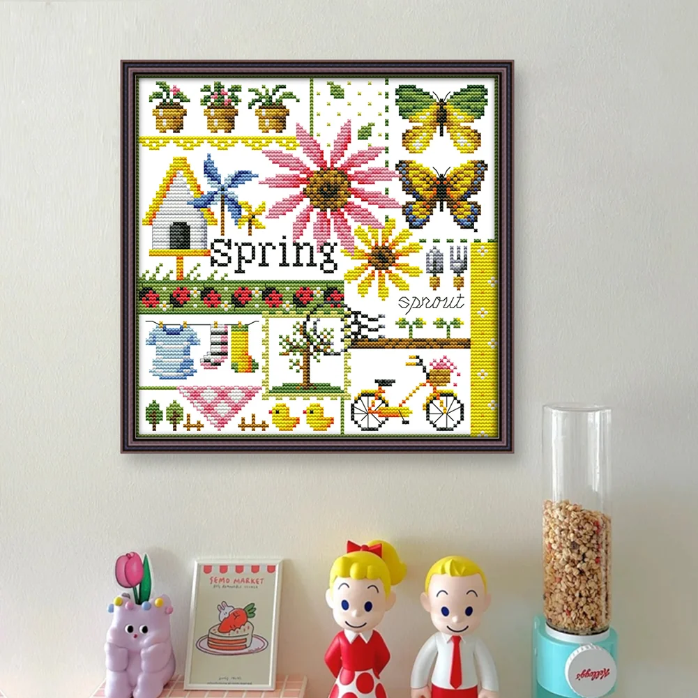DIY Stamped Cross Stitch 16CT Partial Embroidery 23*23cm - Four Seasons Of Spring