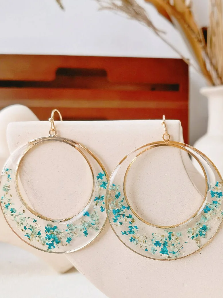 Queen Anne Lace Dried Flowers Large Hoop Earrings